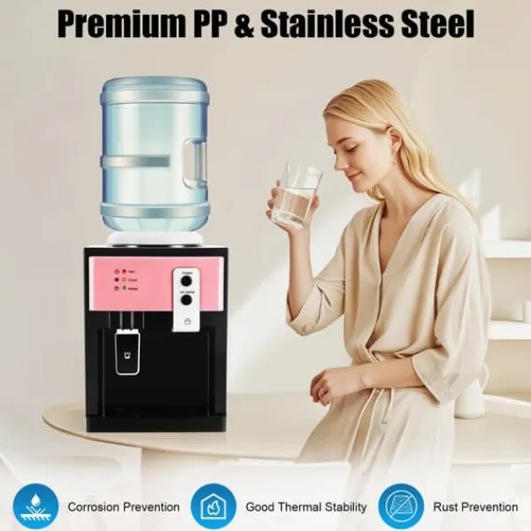 Vandkølere>Vandkøler og dispenser - HS-09 - Varm & kold - Fritstående - Til 4,5 L dunke - EU-stik 220V/50Hz - 500W opvarmning, 75W køling - Brun