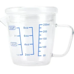 Målebægere & Måleskeer>Varmebestandig Glas Målekop Mælkevægt Målekande med Låg Køkkenredskab (250ml)