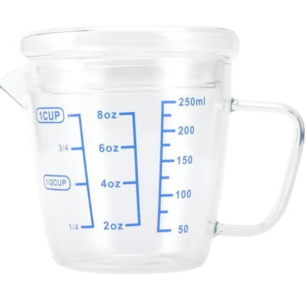 Målebægere & Måleskeer>Varmebestandig Glas Målekop Mælkevægt Målekande med Låg Køkkenredskab (250ml)
