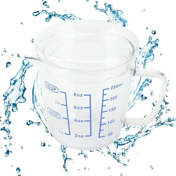 Målebægere & Måleskeer>Varmebestandig Glas Målekop Mælkevægt Målekande med Låg Køkkenredskab (250ml)