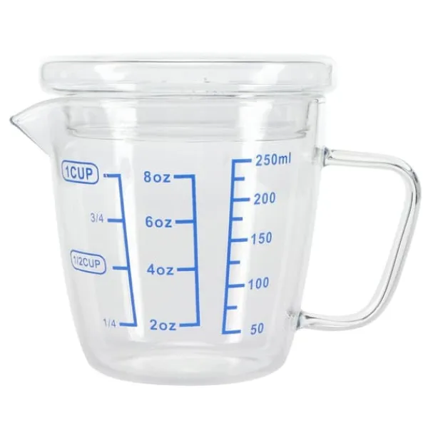 Målebægere & Måleskeer>Varmebestandig Glas Målekop Mælkevægt Målekande med Låg Køkkenredskab (250ml)
