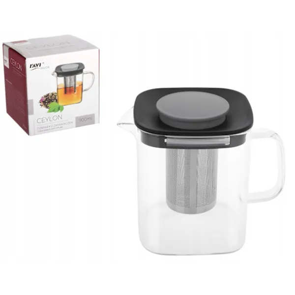 Varmebestandig glaskande med infuser til te, kaffe, Ceylon-urter, 900 ml, transparent Outlet