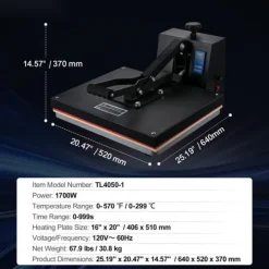 Varmepresse 16x20, Sublimeringsprinter til DIY T-shirts, hurtig opvarmning, digital temperaturkontrol Sale