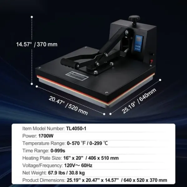 Varmepresse 16x20, Sublimeringsprinter til DIY T-shirts, hurtig opvarmning, digital temperaturkontrol Sale