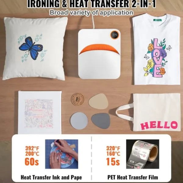 Damppresser>Varmepresser 12 x 10 til bærbar brug – Easy Press sublimationstransfer til DIY T-shirt. Perfekt til kreative projekter!