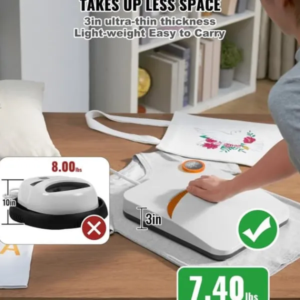 Damppresser>Varmepresser 12 x 10 til bærbar brug – Easy Press sublimationstransfer til DIY T-shirt. Perfekt til kreative projekter!