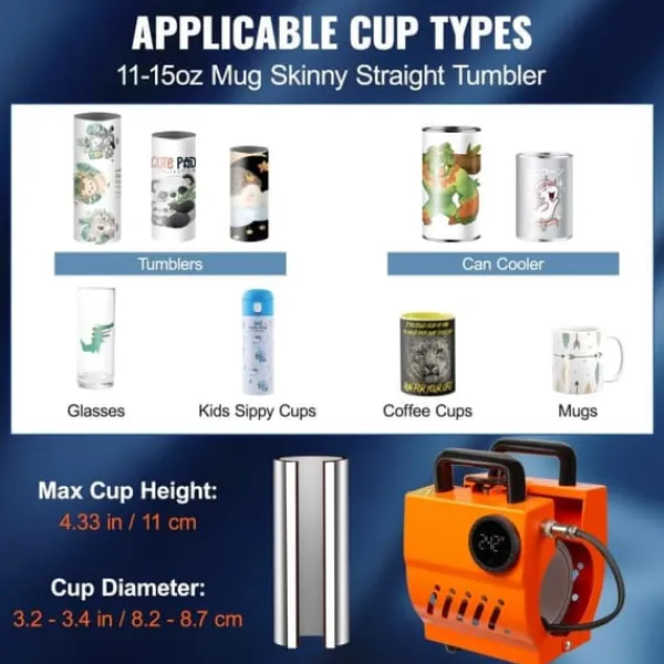 Kopvarmer>Varmepresser Mini Cup DIY Sublimationmaskine til 11-15 oz krus. Håndholdt, letvægts presser - perfekt som julegave!