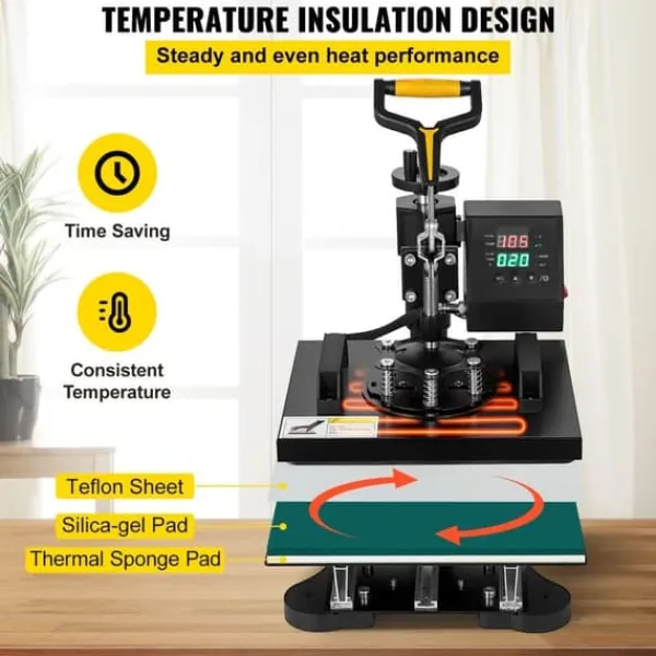 Damppresser>Varmepresser, 10x12 tommer / 25x30 cm, 2-i-1 Clamshell Sublimationstransferprinter med Teflonbelægning, digital præcis varme