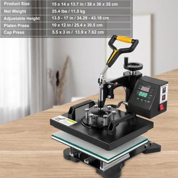 Damppresser>Varmepresser, 10x12 tommer / 25x30 cm, 2-i-1 Clamshell Sublimationstransferprinter med Teflonbelægning, digital præcis varme