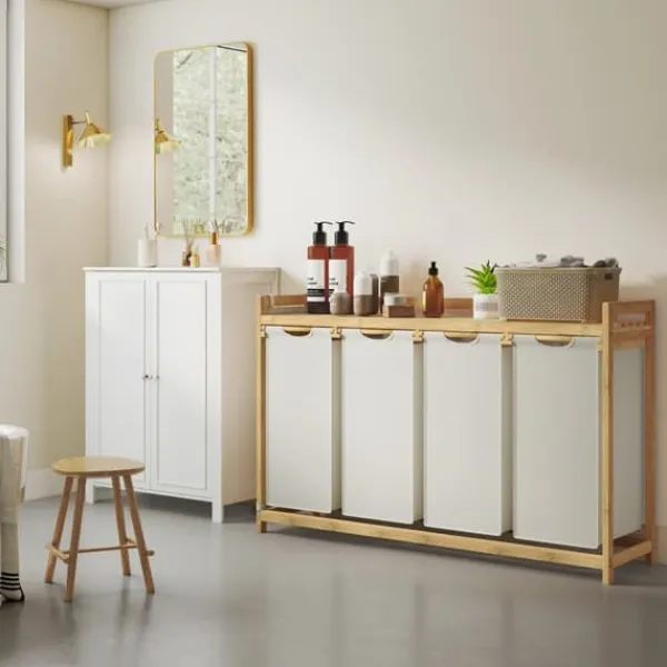 Vasketøjsudstyr>Vasketøjskurv med 4 rum - Bambus - 200L
