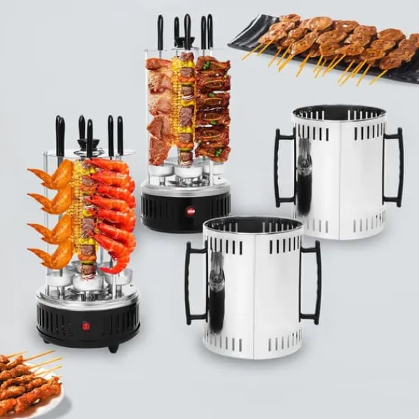 Grill-Ovne & Ovn Med Roterende Stegespyd>Vertikal elektrisk grill rotisseri - SW-5 - 1000 W - Rustfrit stål - Automatisk rotation - Til kebab, shawarma, gyros - Hvid