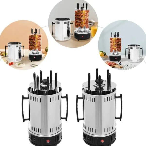 Grill-Ovne & Ovn Med Roterende Stegespyd>Vertikal elektrisk grill rotisseri - SW-5 - 1000 W - Rustfrit stål - Automatisk rotation - Til kebab, shawarma, gyros - Hvid