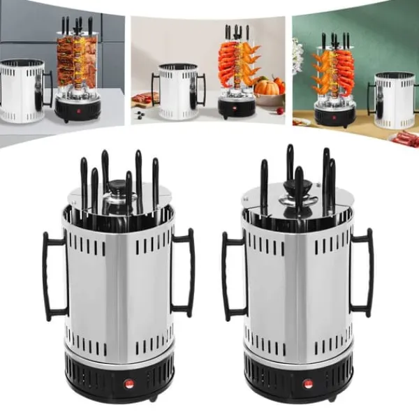Grill-Ovne & Ovn Med Roterende Stegespyd>Vertikal elektrisk grill rotisseri - SW-5 - 1000 W - Rustfrit stål - Automatisk rotation - Til kebab, shawarma, gyros - Hvid
