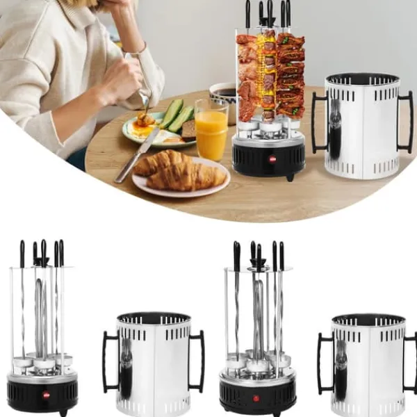 Grill-Ovne & Ovn Med Roterende Stegespyd>Vertikal elektrisk grill rotisseri - SW-5 - 1000 W - Rustfrit stål - Automatisk rotation - Til kebab, shawarma, gyros - Hvid
