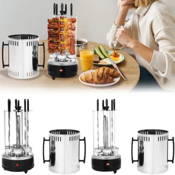 Grill-Ovne & Ovn Med Roterende Stegespyd>Vertikal elektrisk grill rotisseri - SW-5 - 1000 W - Rustfrit stål - Automatisk rotation - Til kebab, shawarma, gyros - Hvid