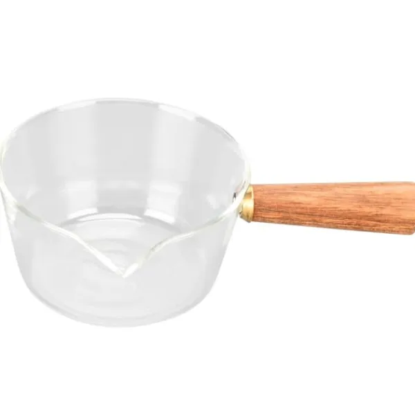 Serveringsfad & Skåle>V-formet tud Mælkekande i glas med træhåndtag - 400ml