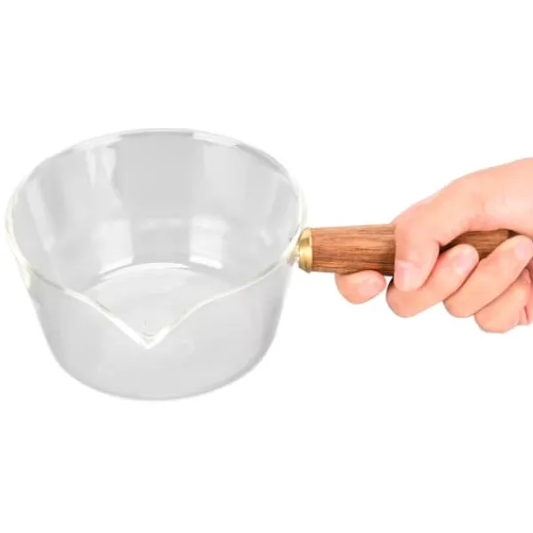 Serveringsfad & Skåle>V-formet tud Mælkekande i glas med træhåndtag - 400ml