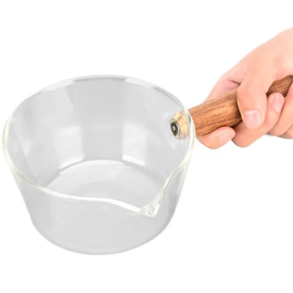 Serveringsfad & Skåle>V-formet tud Mælkekande i glas med træhåndtag - 400ml
