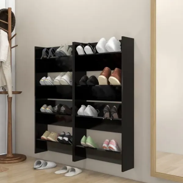 Væghængt skoskab 4 stk. 60x18x60 cm konstrueret træ sort - Væghængt Skoskab - Væghængte Skoskabe - Home & Living Outlet