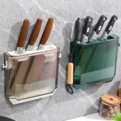 Vægmonteret knivholder ultratynd plastik installationsboks opbevaringsstativ til køkken grå Discount