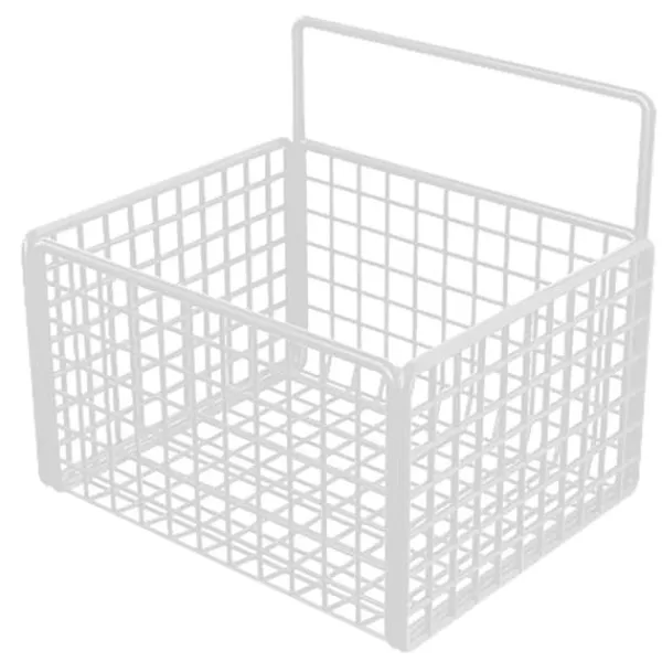 Vægmonteret opbevaringskurv Ingen boring Klæbende metaltråd Hængende kurv til køkken Mad Pantry Badeværelse Organisation Hvid New