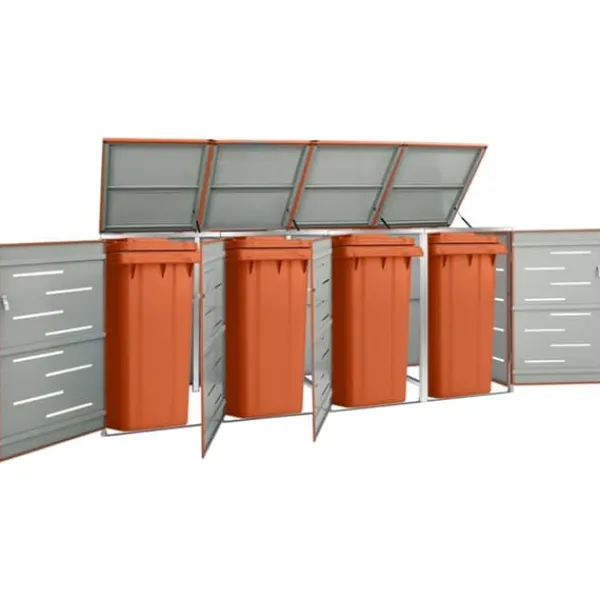 vidaXL firedobbelt skraldespandsskjuler 276,5x77,5x112,5 rustfrit stål - Affaldsspandsskjulere Best