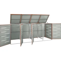vidaXL firedobbelt skraldespandsskjuler 276,5x77,5x112,5 rustfrit stål - Affaldsspandsskjulere Best