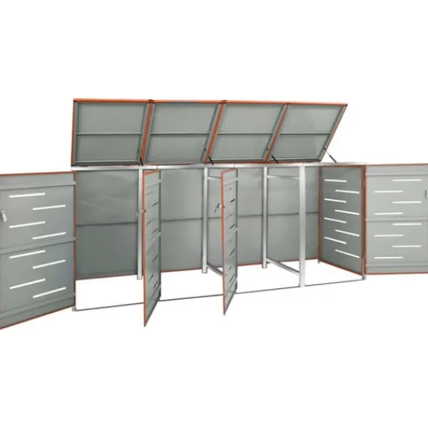 vidaXL firedobbelt skraldespandsskjuler 276,5x77,5x112,5 rustfrit stål - Affaldsspandsskjulere Best
