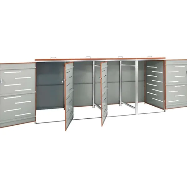 vidaXL firedobbelt skraldespandsskjuler 276,5x77,5x112,5 rustfrit stål - Affaldsspandsskjulere Best