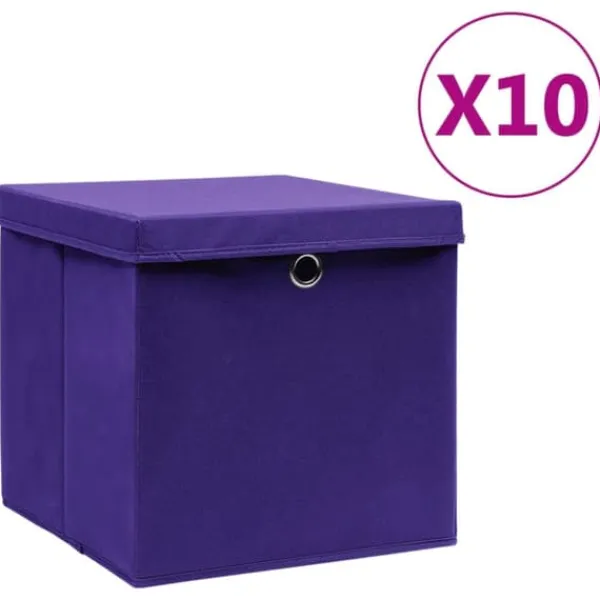 vidaXL opbevaringskasser med låg 10 stk. 28x28x28 cm lilla - Opbevaringskasser Best