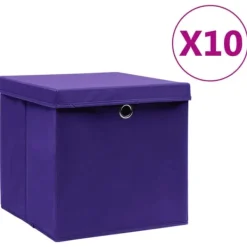 vidaXL opbevaringskasser med låg 10 stk. 28x28x28 cm lilla - Opbevaringskasser Best
