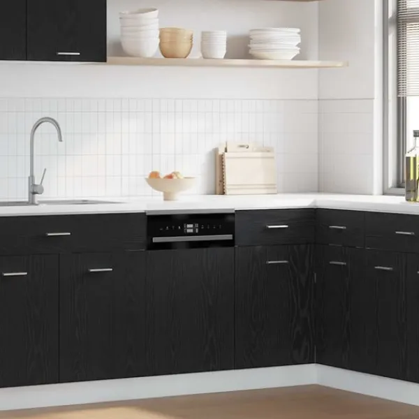 vidaXL Opvaskemaskiner>opvaskemaskinepanel "Lyon" sort eg 45x1,5x67 cm konstrueret træ
