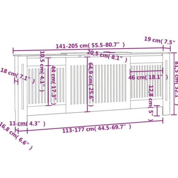 vidaXL radiatorskjuler 205 cm MDF hvid - Radiatorer – tilbehør Clearance
