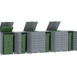 vidaXL Tilbehør Til Affaldshåndtering>skraldespandsskjuler 414x79x117 cm 6 rum stål grå