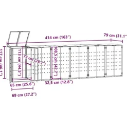 vidaXL skraldespandsskjuler 414x79x117 cm 6 rum stål sort Hot