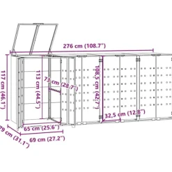 vidaXL skraldespandsskjuler 276x79x117 cm 4 rum stål grå New