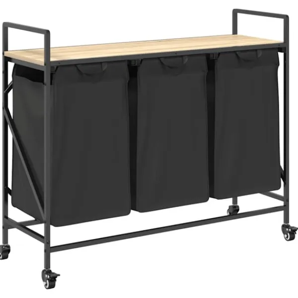 vidaXL vasketøjskurv 3 rum med hjul sonoma-eg Outlet