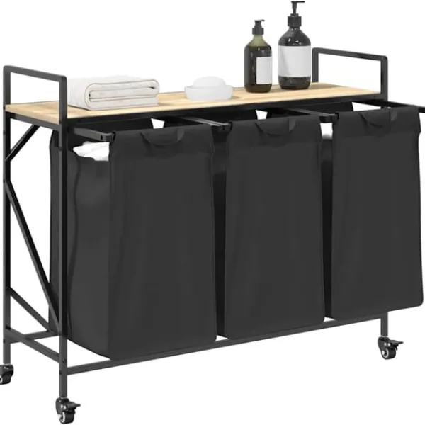 vidaXL vasketøjskurv 3 rum med hjul sonoma-eg Outlet