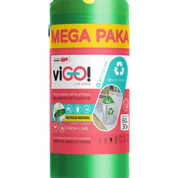 viGO! Eco LD poser med tape, limegrøn, 60 l, 30 stk.
