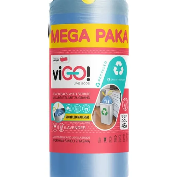 Skraldeposer>viGO! Eco LD poser med tape blå lavendel 35 l 45 stk.