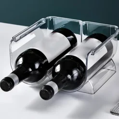 Vinarrangør Stabelbar Plastik Transparent Vandbjørneflaskeholder Til Hjemmets Fremvisning 2 Flasker Transparent Sale