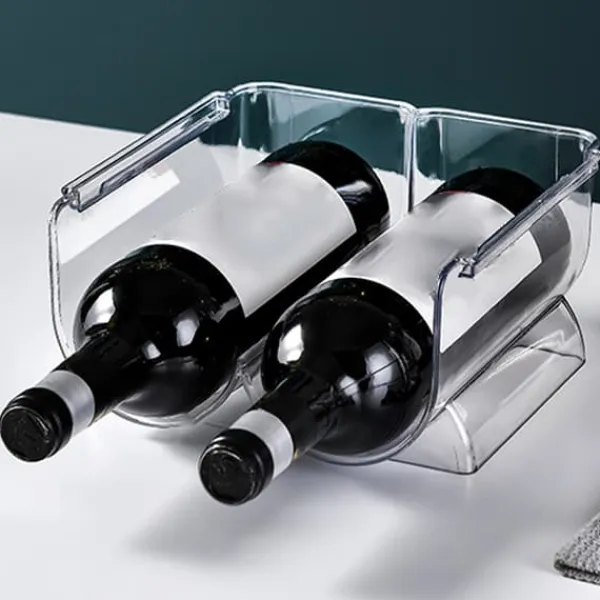Vinarrangør Stabelbar Plastik Transparent Vandbjørneflaskeholder Til Hjemmets Fremvisning 2 Flasker Transparent Sale