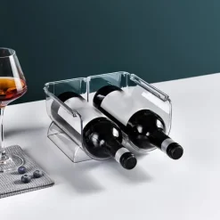 Vinarrangør Stabelbar Plastik Transparent Vandbjørneflaskeholder Til Hjemmets Fremvisning 2 Flasker Transparent Sale