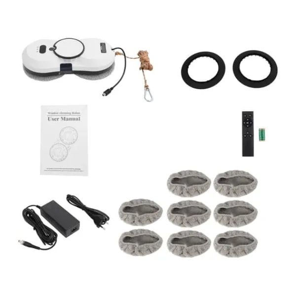 Vinduespudserrobot - Glasrengøringsrobot - Sugkraft 2800Pa - Fjernbetjening - EU-stik 220V, 72W - Vandtank 30 ml - Sikkerhedsline 4 m - Hvid Best
