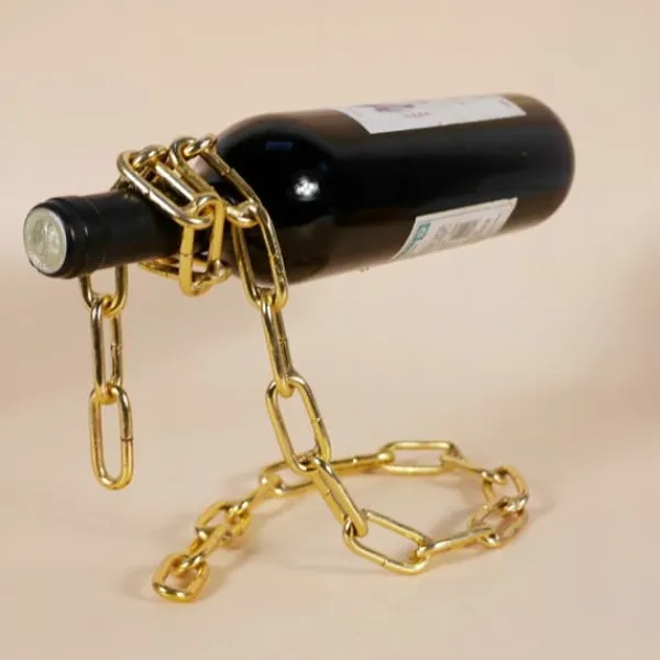 Vinflaskeholdere>VINHOLDER STAND FLASKE ALKOHOL GULDKÆDE STILFULD GAVE
