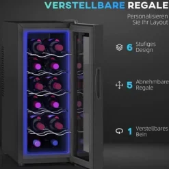 Vinkøler 12 flasker 30 L 8–18 °C, dobbelt termoelektrisk med glasdør og LED, touch, sort Sale