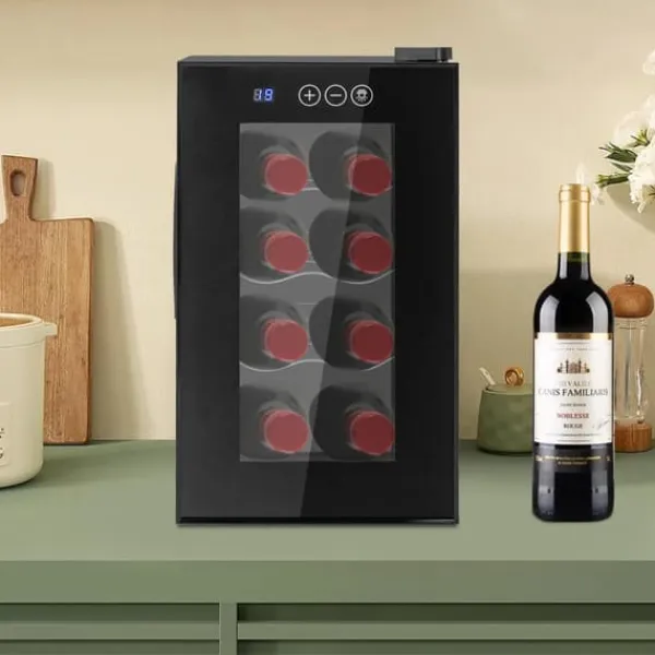 Vinkøleskabe>Vinkøleskab - Bordmodel - 8 flasker - 23 L - 8–18 °C intelligent temperaturstyring - Halvleder/Peltier-køling - LED-display - Fritstående - Sort