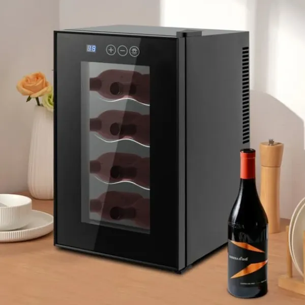 Vinkøleskabe>Vinkøleskab - Bordmodel - 8 flasker - 23 L - 8–18 °C intelligent temperaturstyring - Halvleder/Peltier-køling - LED-display - Fritstående - Sort