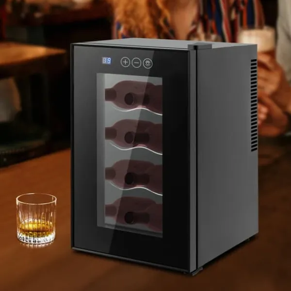 Vinkøleskabe>Vinkøleskab - Bordmodel - 8 flasker - 23 L - 8–18 °C intelligent temperaturstyring - Halvleder/Peltier-køling - LED-display - Fritstående - Sort