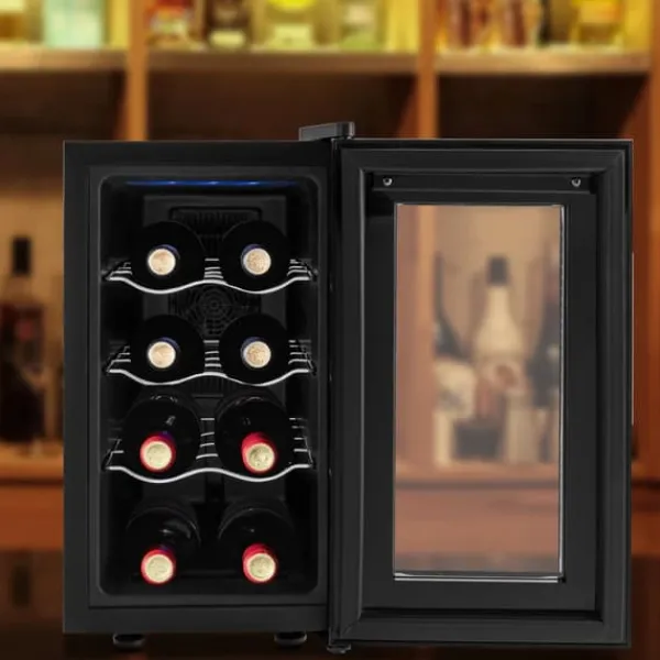 Vinkøleskabe>Vinkøleskab - Bordmodel - 8 flasker - 23 L - 8–18 °C intelligent temperaturstyring - Halvleder/Peltier-køling - LED-display - Fritstående - Sort